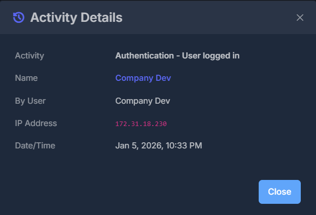 Activity Details panel