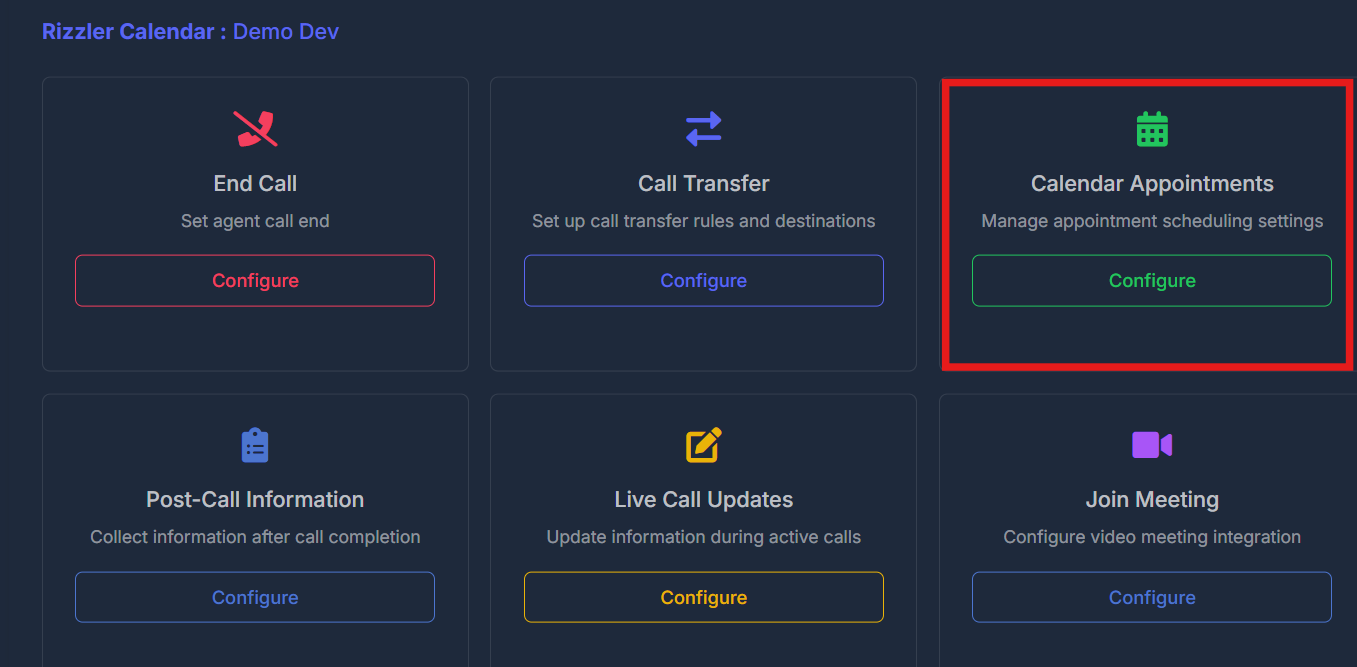 Appointment booking options and calendar selection
