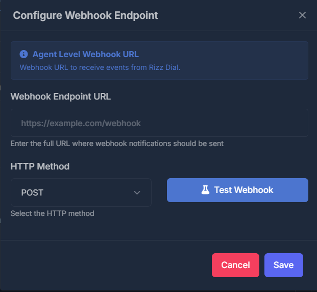 Webhook URL and HTTP method