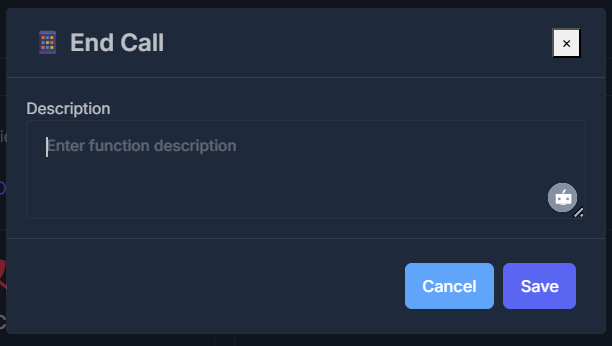 End Call description field and Save