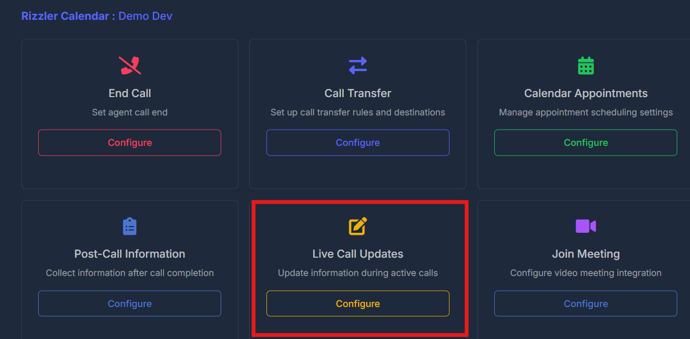 Live Call Updates purpose and configure