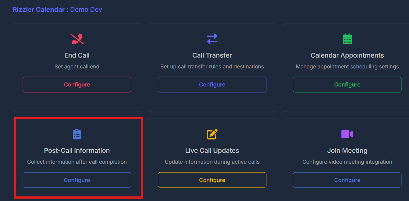 Post-Call Information configure entry