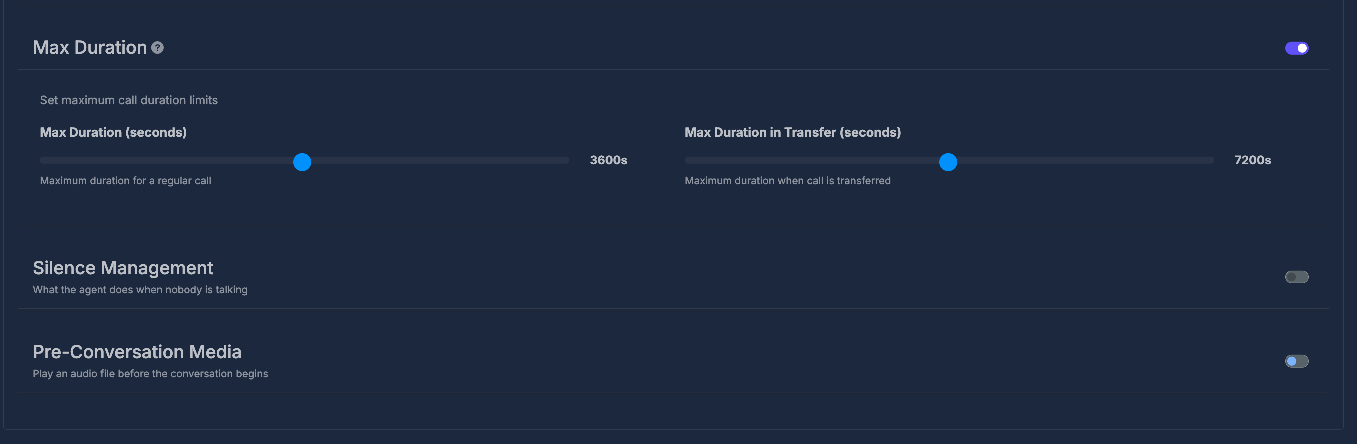 Call duration and related controls