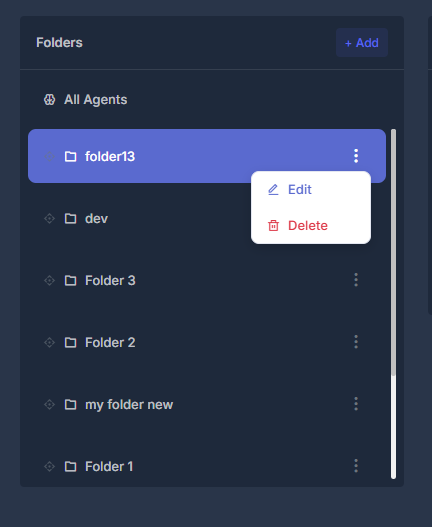 Folder edit and delete options
