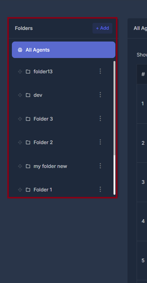 Folders panel with All Agents and custom folders
