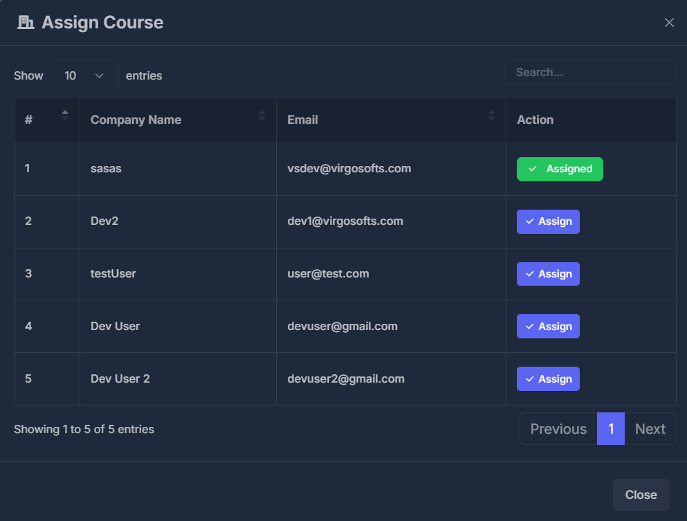 Assign Course Dialog