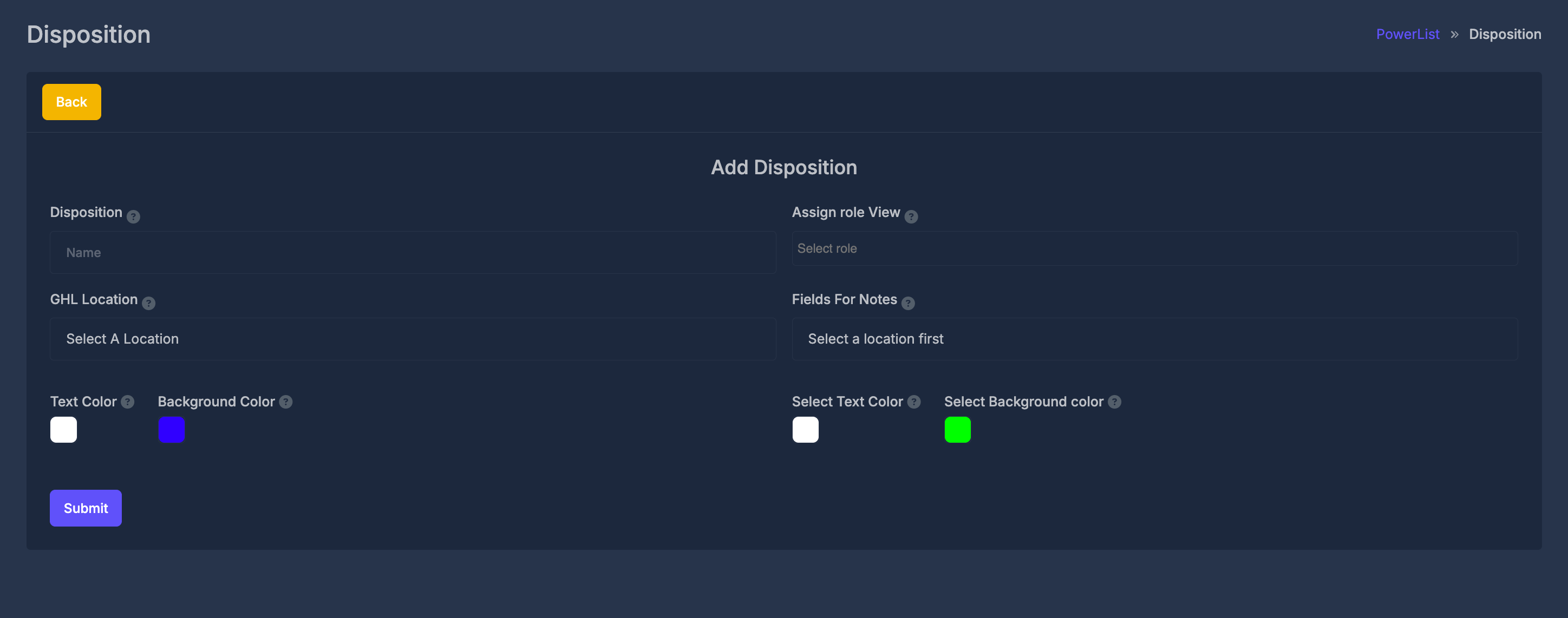 Add Disposition form