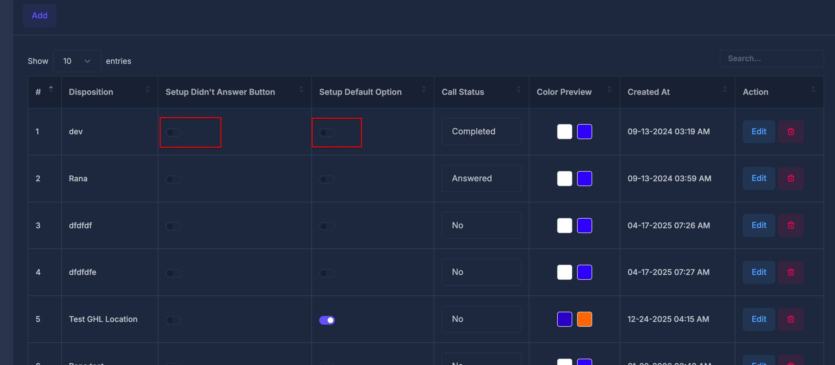 Disposition List Toggles