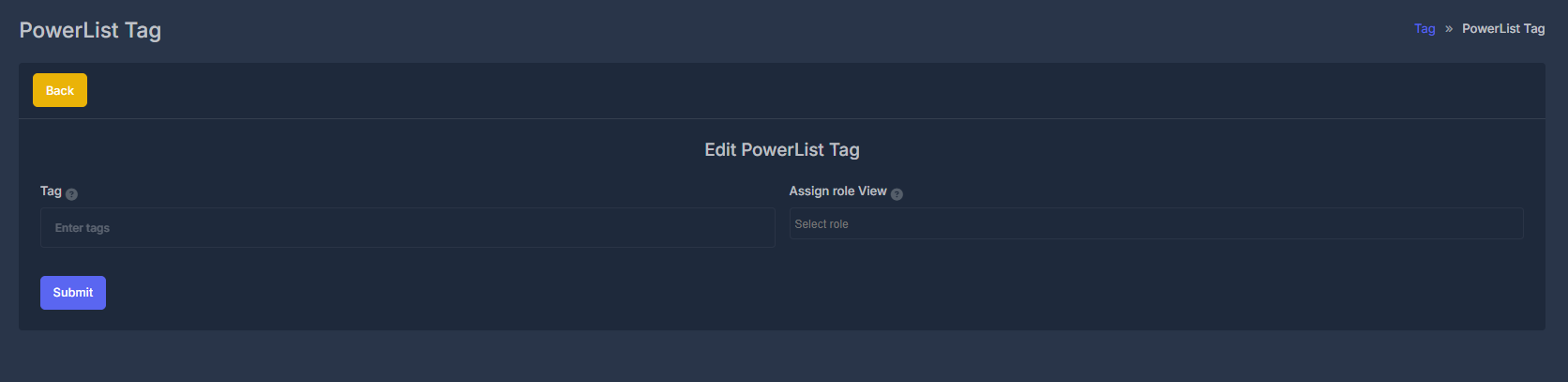 Edit PowerList Tag form