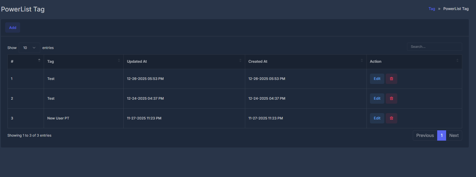 PowerList Tags list view