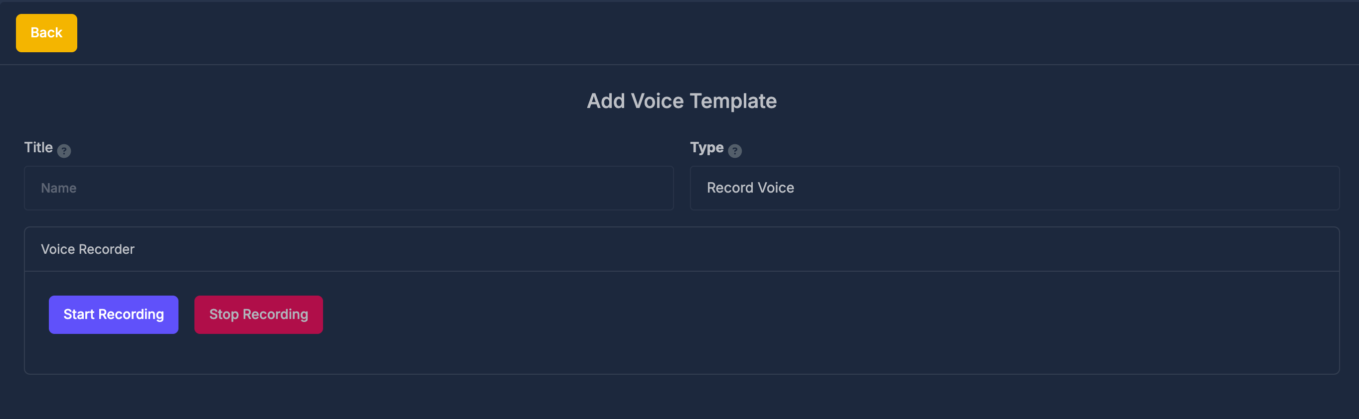 Add Voice Template form