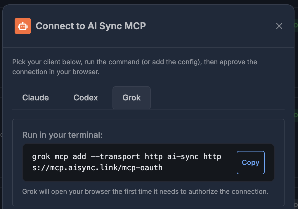 Grok MCP setup command