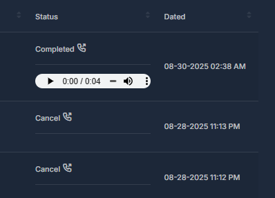 Call recording player on a call row