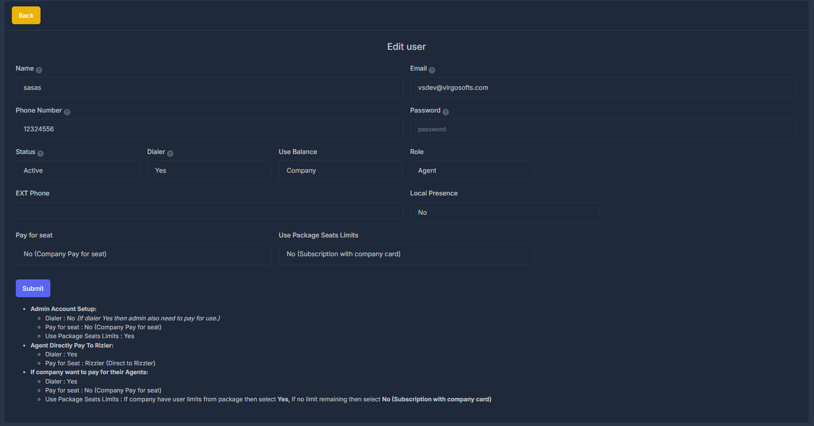 Edit user form