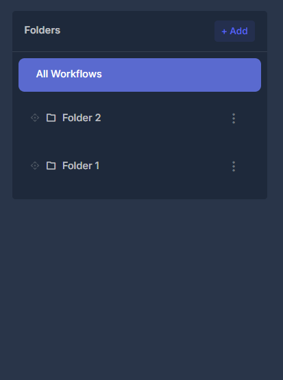 Workflow folders list with drag handles and three-dot menus